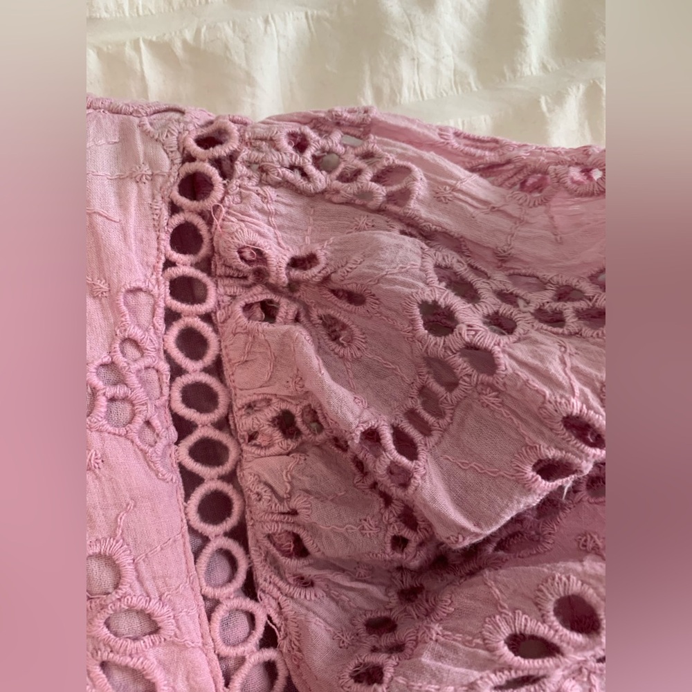 NWT Aratta Lace Crochet Puff Sleeve Crop Top - Dusty Rose - Picture 6 of 16
